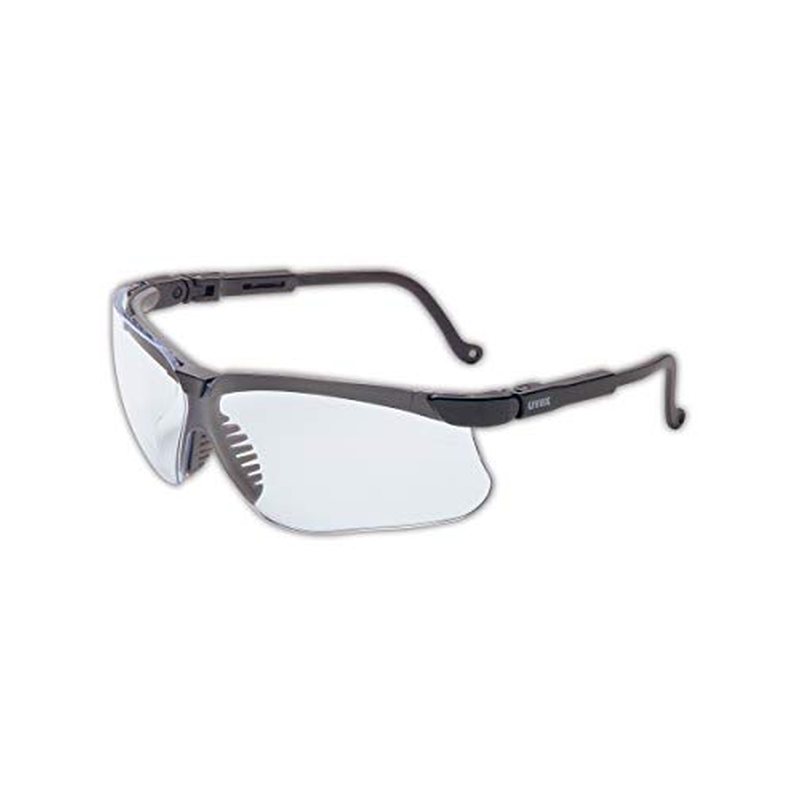 Uvex Genesis S3200X safety glasses, black frame, clear lens, no firearm