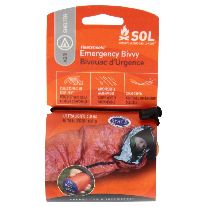 SOL emergency bivvy in a compact stuff sack