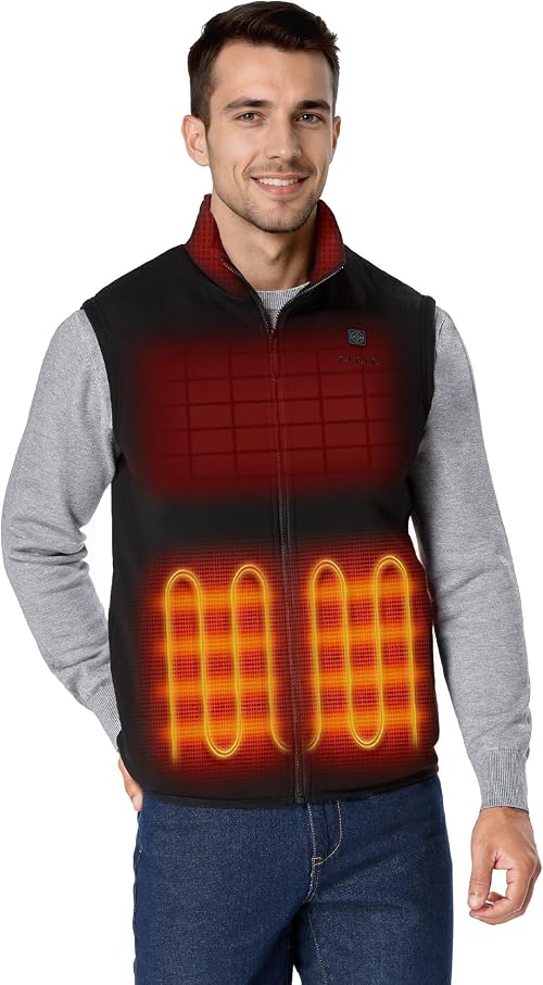 ORORO Men’s Heated Fleece Vest, Lightweight 4-Zone Heating Layer Vest