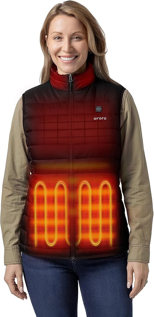 ORORO Women's Heated Vest, Lightweight 5-Zone Water Resistant Vest