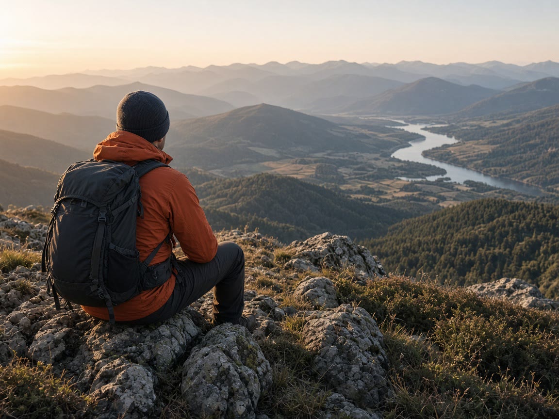 A sit on a ridge with miles of air. The hike you will finish is the one that works.