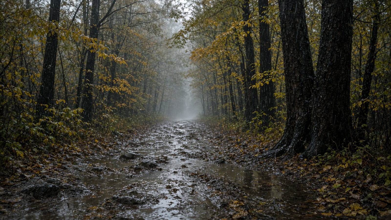 Rain pants and a headlamp on a wet September trail in fifty-degree weather