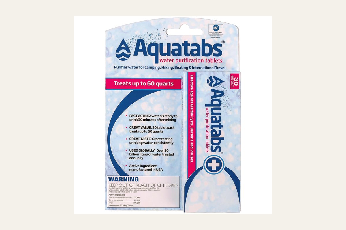 Aquatabs 49 mg water purification tablets, 30 pack, model AQT30