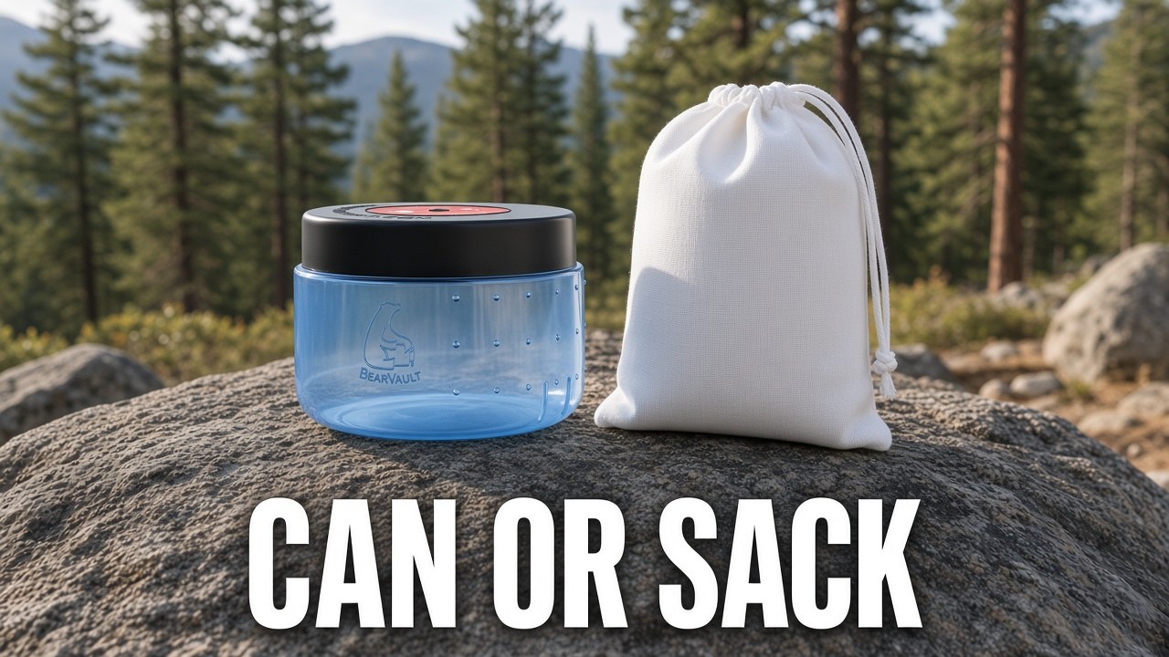 BearVault BV425 Sprint S canister beside an Ursack Major XL sack
