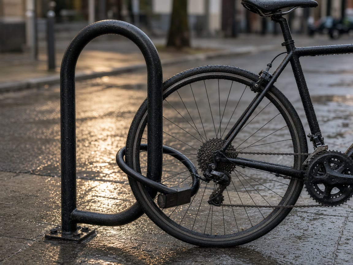 A U-lock through the frame and a wheel on a fixed rack. A cable alone is a courtesy.