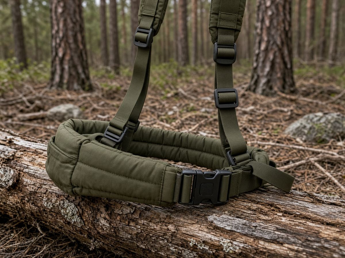 A hip belt on the hips is the pack. A 5000-cubic-inch cathedral is the ad.