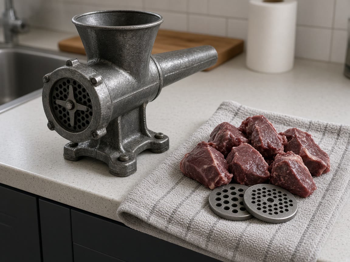 A chilled #8 grinder, plates on a towel, venison you kept cold. Clean is the night.