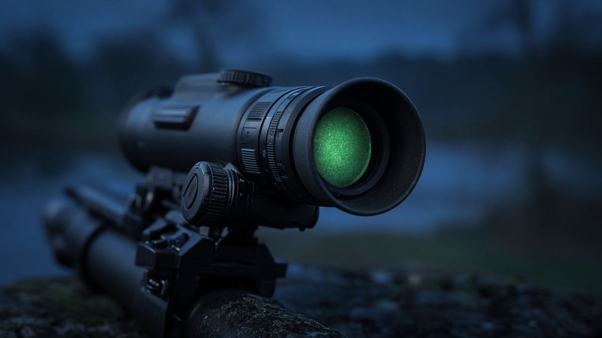 The eyepiece and the battery cap are the product. A green YouTube still is the ad.