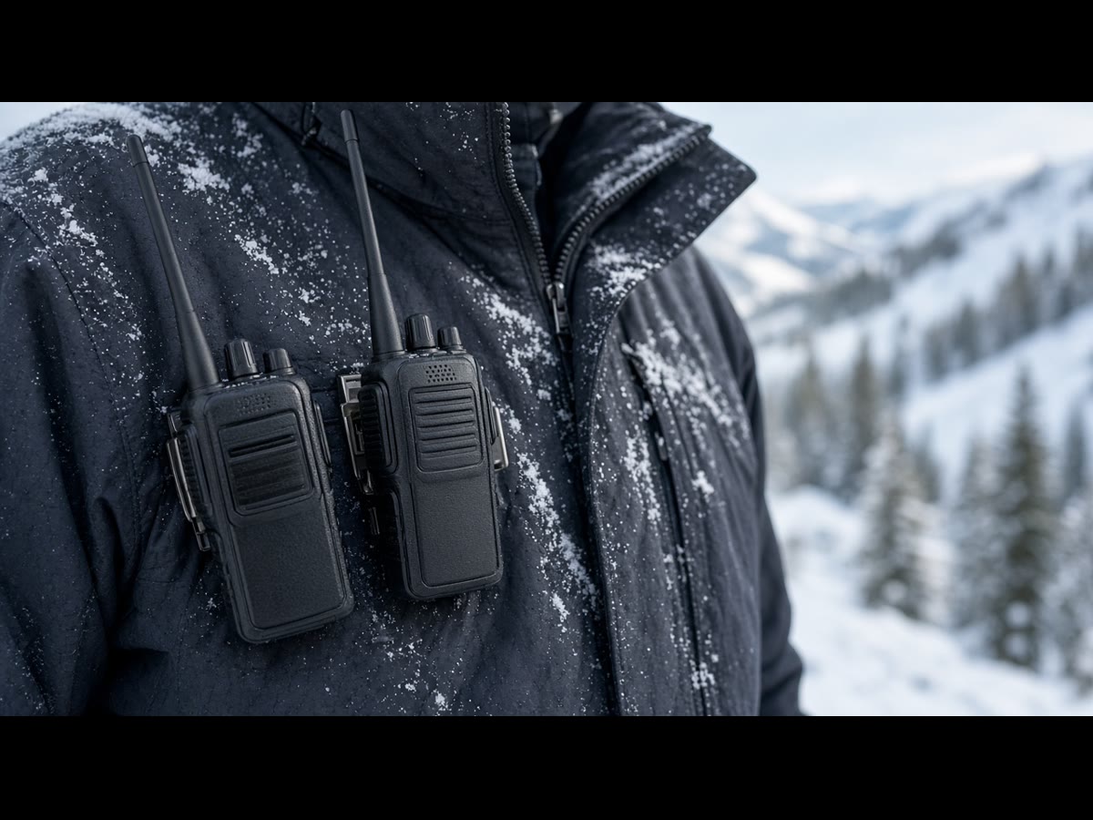 A pair of radios on a lodge bench. Same channel. The mile claim can wait.