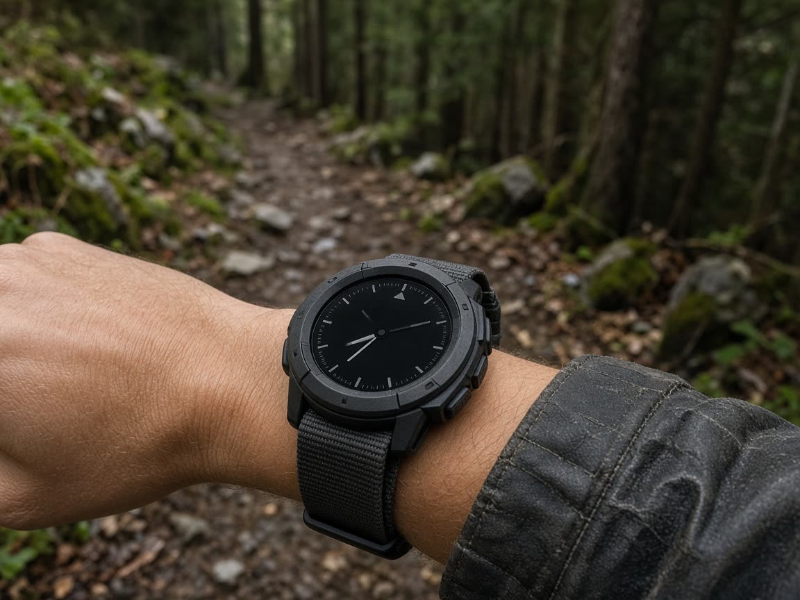 A G-Shock and a GPS sports watch on a trail. Buttons you can still find in gloves.