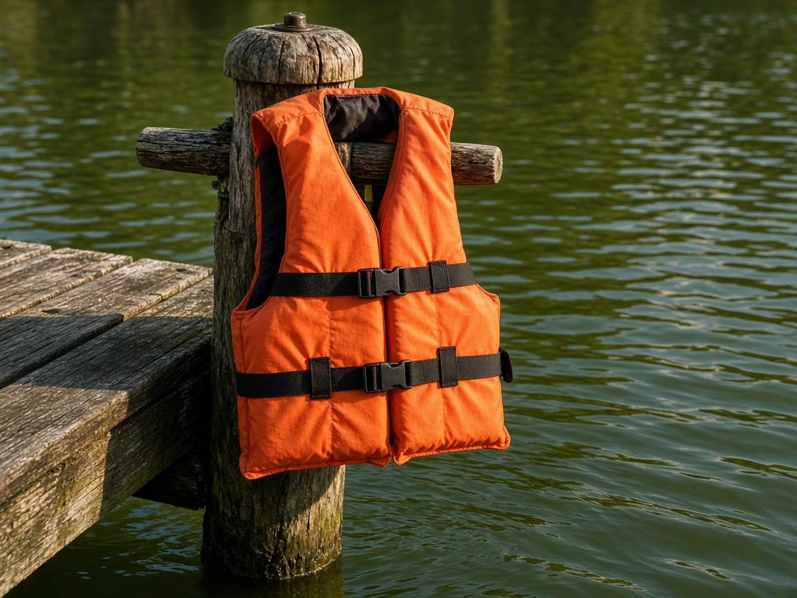 A vest on a dock cleat. The weekend is early water and a jacket you will wear.