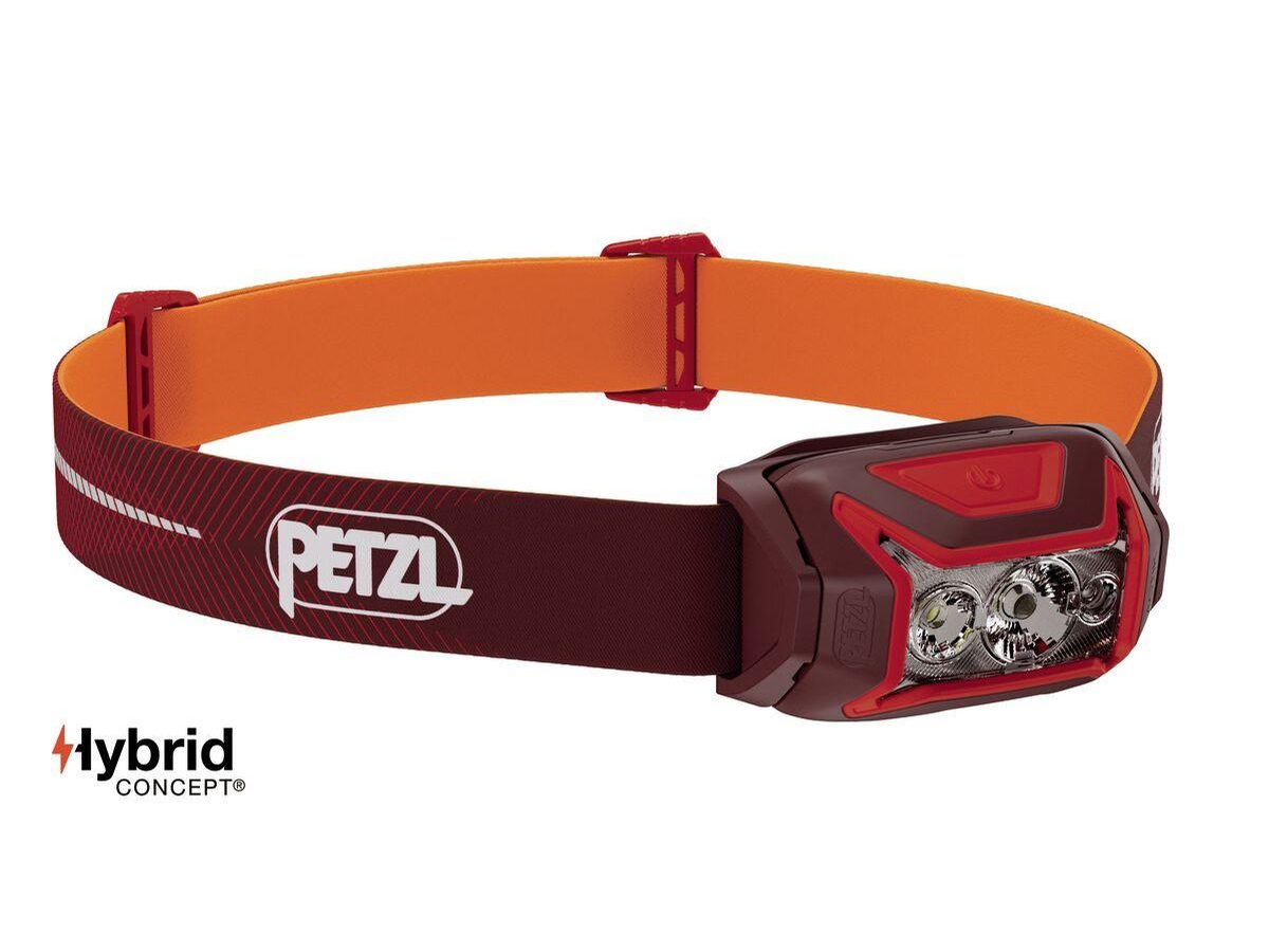 Petzl Actik Core headlamp with the CORE rechargeable battery beside it.