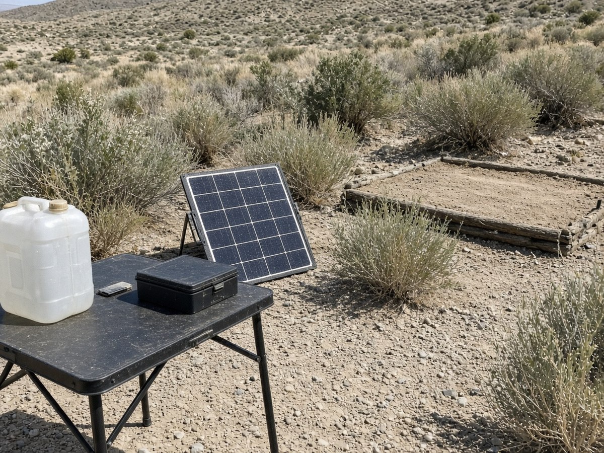 A compact, organized dispersed camp on open BLM land. The footprint is the whole game — small, tidy, and gone without a trace.