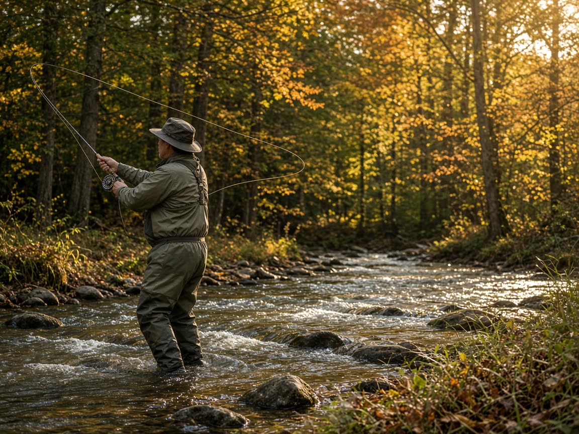 A 5-weight on a spring creek bank. Line that actually turns a size 16 over.