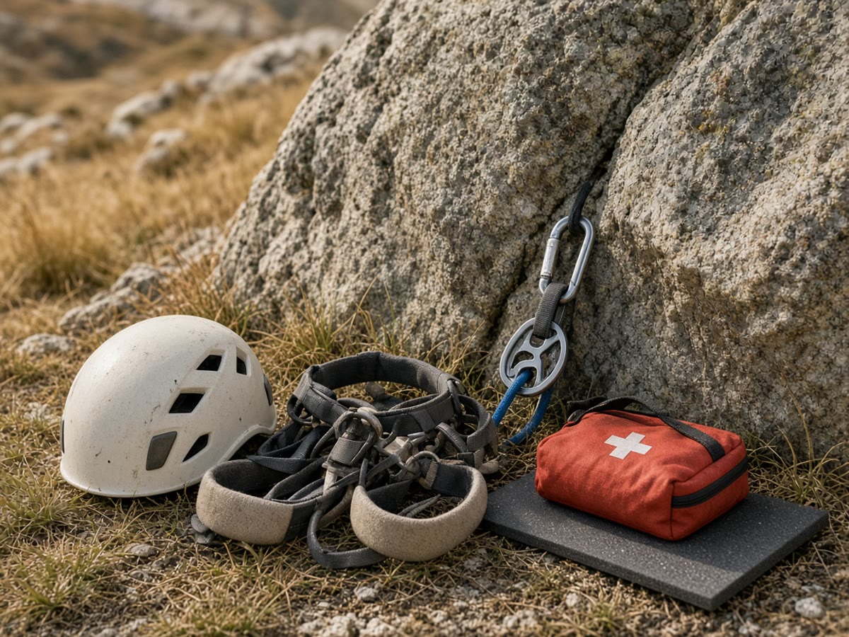 A late-September granite belay. The stone is dry. The walk-off is earlier dark. The helmet stays on.