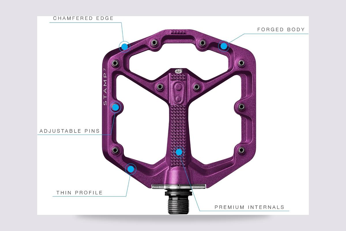 Crankbrothers Stamp 7 small platform pedals in purple, model 16281