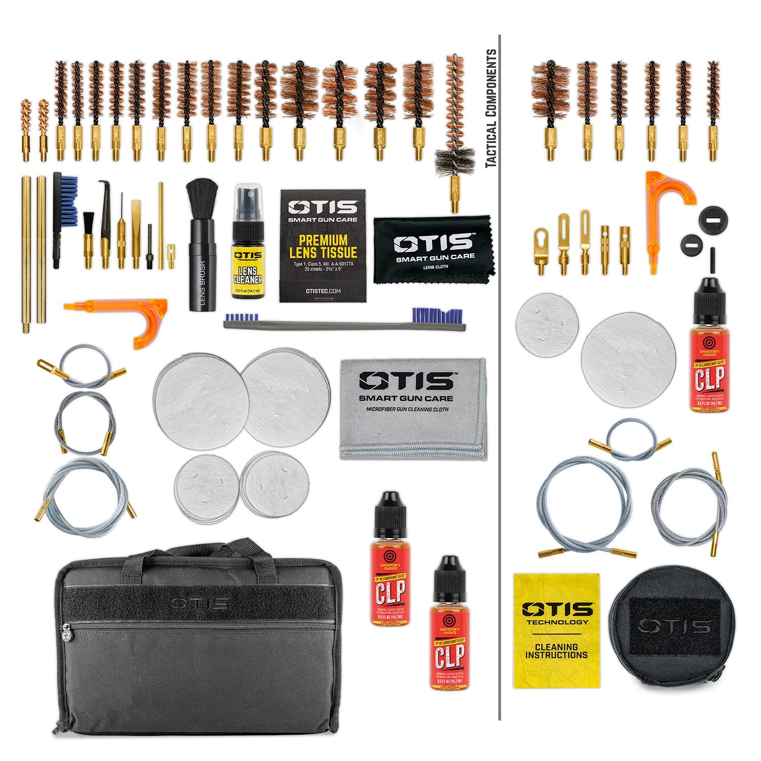 Otis Elite cleaning kit opened with labeled tools