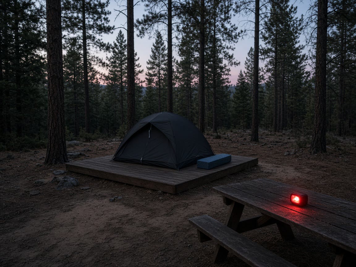 A reserved pad, foam on a platform, a lamp on red. The lock is on what walks.