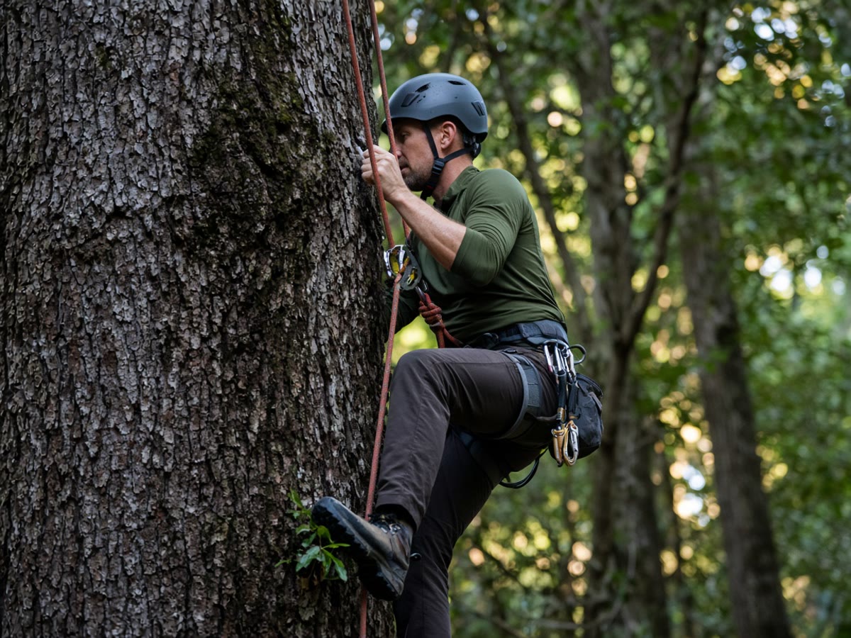 A helmet and a rope on a living trunk. The first move is a class, not a dare.
