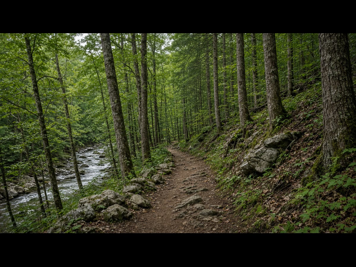 A creek-side forest path. Name the trailhead. Then the boots.