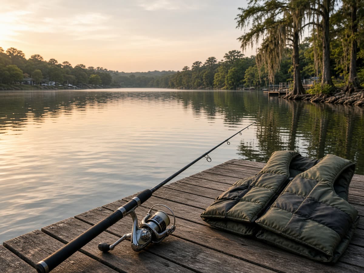 A dock at dawn, a spinning rod, a jacket you will buckle. One lake is the Saturday.