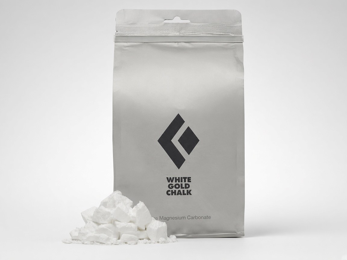 Black Diamond White Gold loose chalk in a resealable bag.