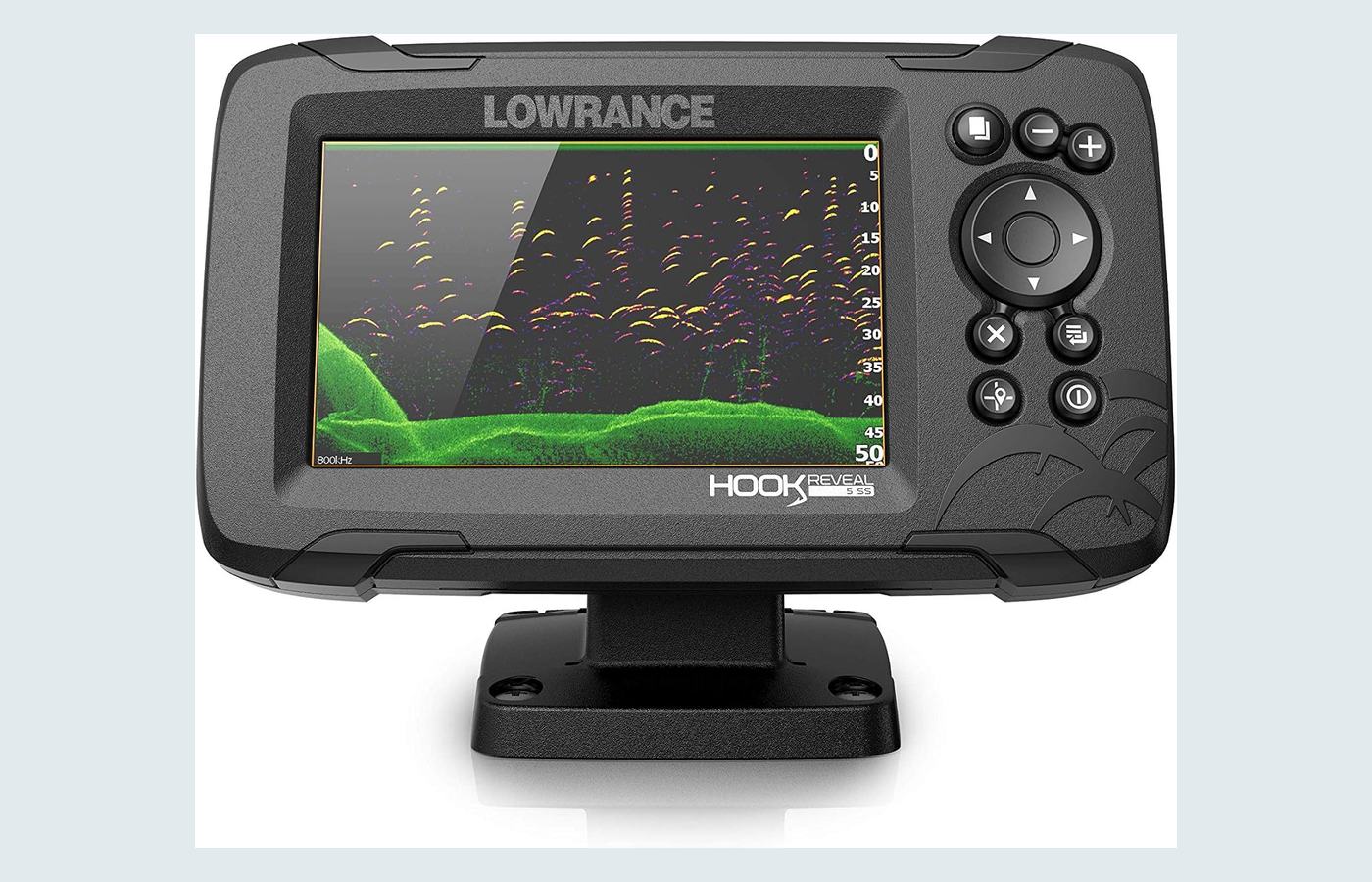 Lowrance HOOK Reveal fishfinder with a SplitShot transducer.