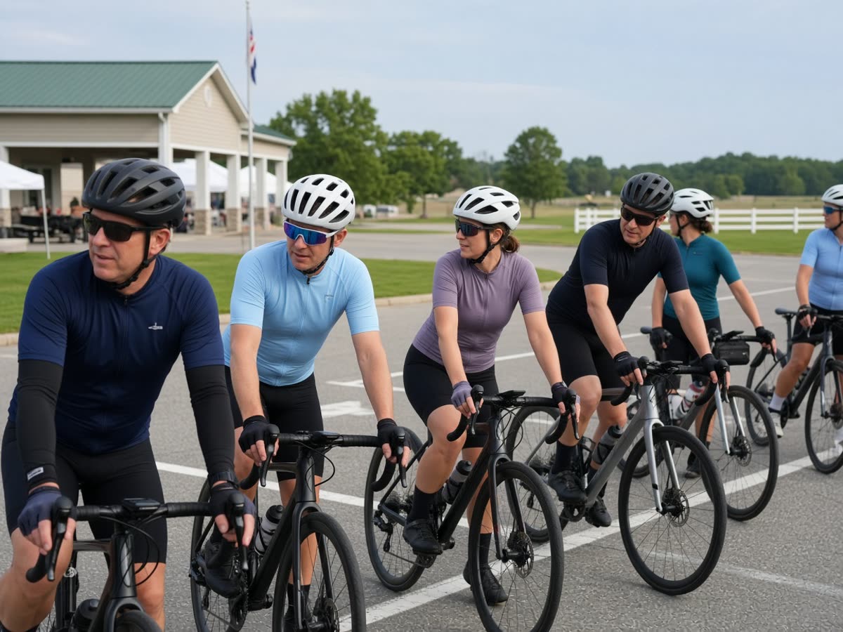 Helmets on, a computer on the bar, a small-town start. The course you already rode is the race.