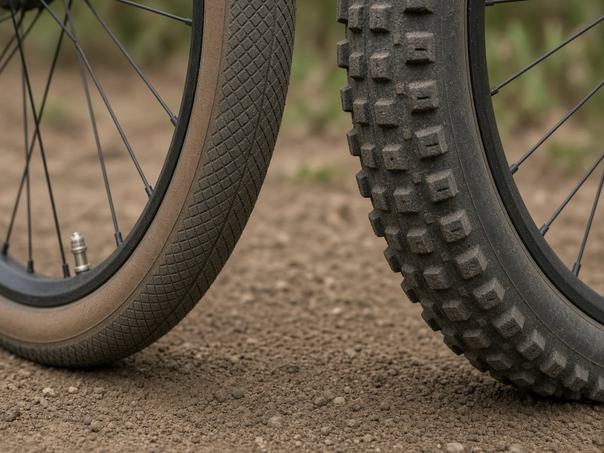 A drop-bar gravel bike and a hardtail mountain bike at a trailhead kiosk. Roads want the first. Trails want the second.