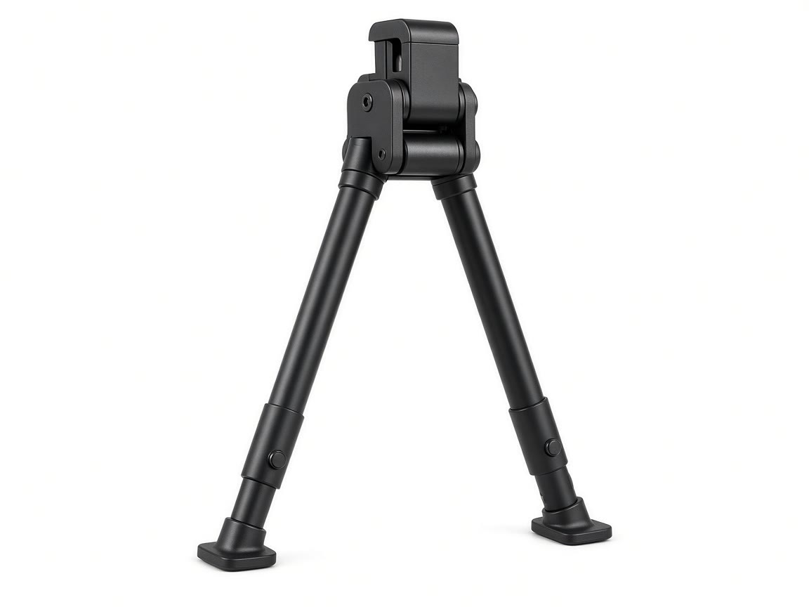 Black bipod on a plain background, no firearm.