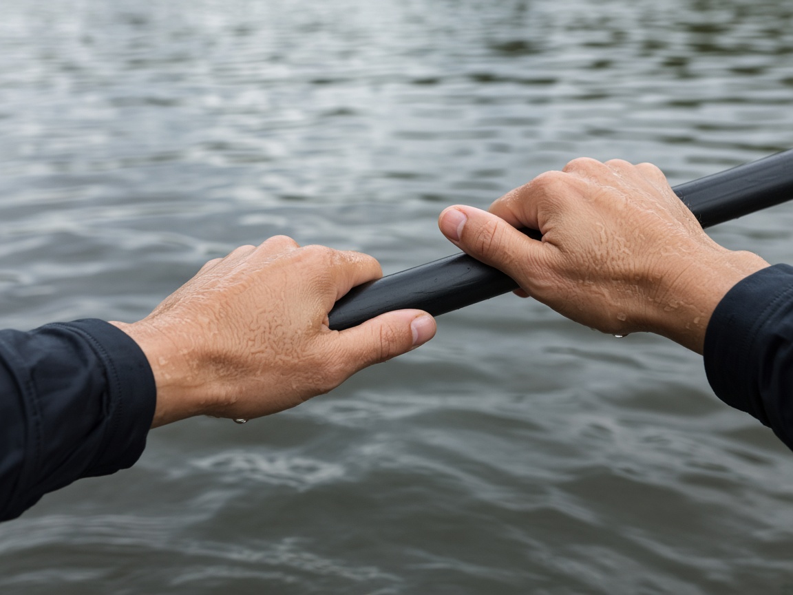 Wet hands on a shaft. Enough grip to steer, not enough to cramp.