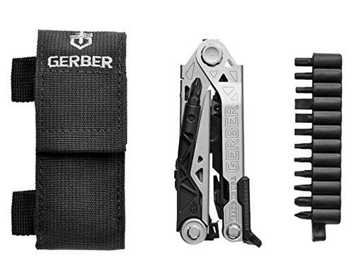 Gerber Center-Drive. Center-axis bit driver, a 12-piece bit set, a sheath. This is the screwdriver that still has pliers.