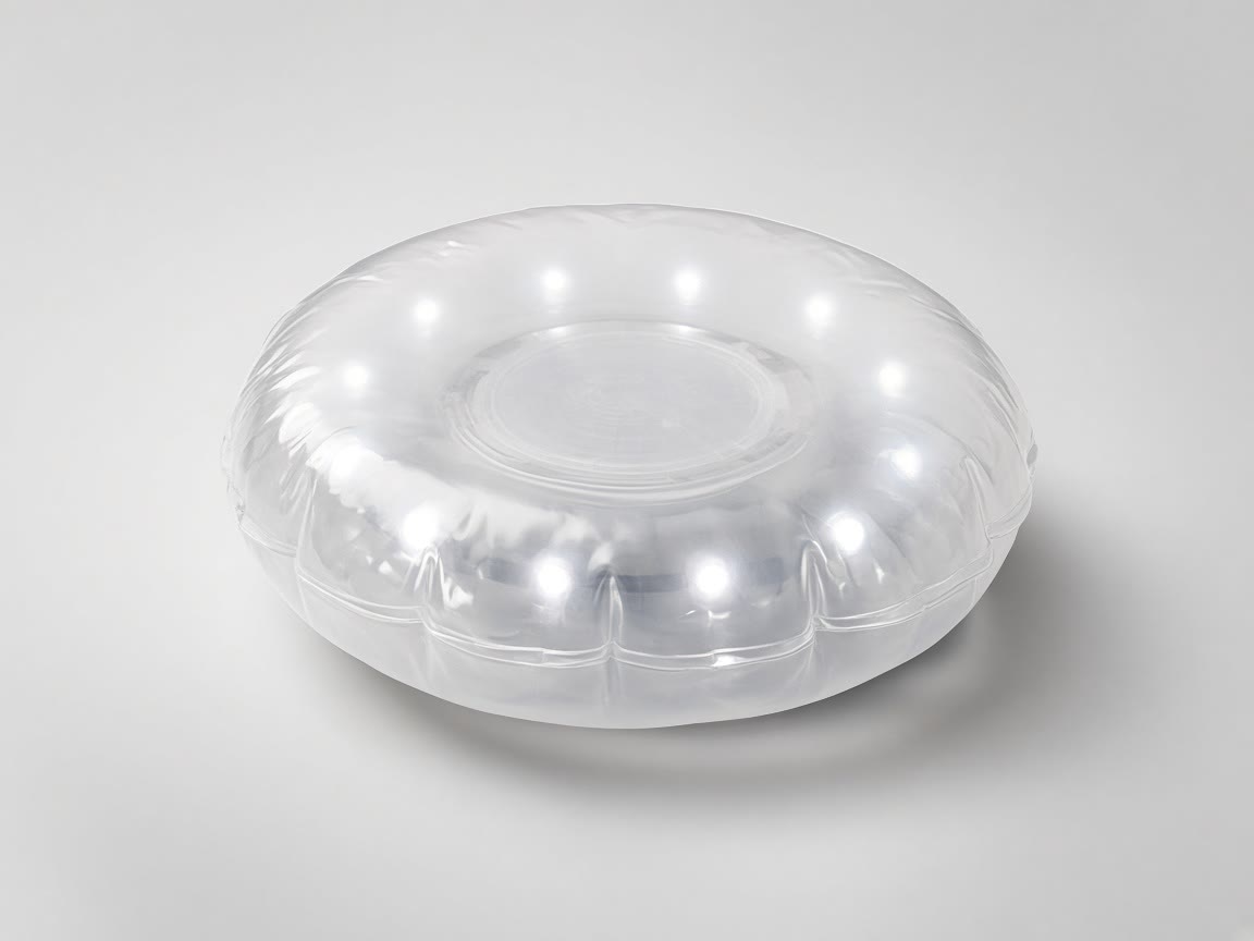 Clear inflatable solar lantern on a plain background.
