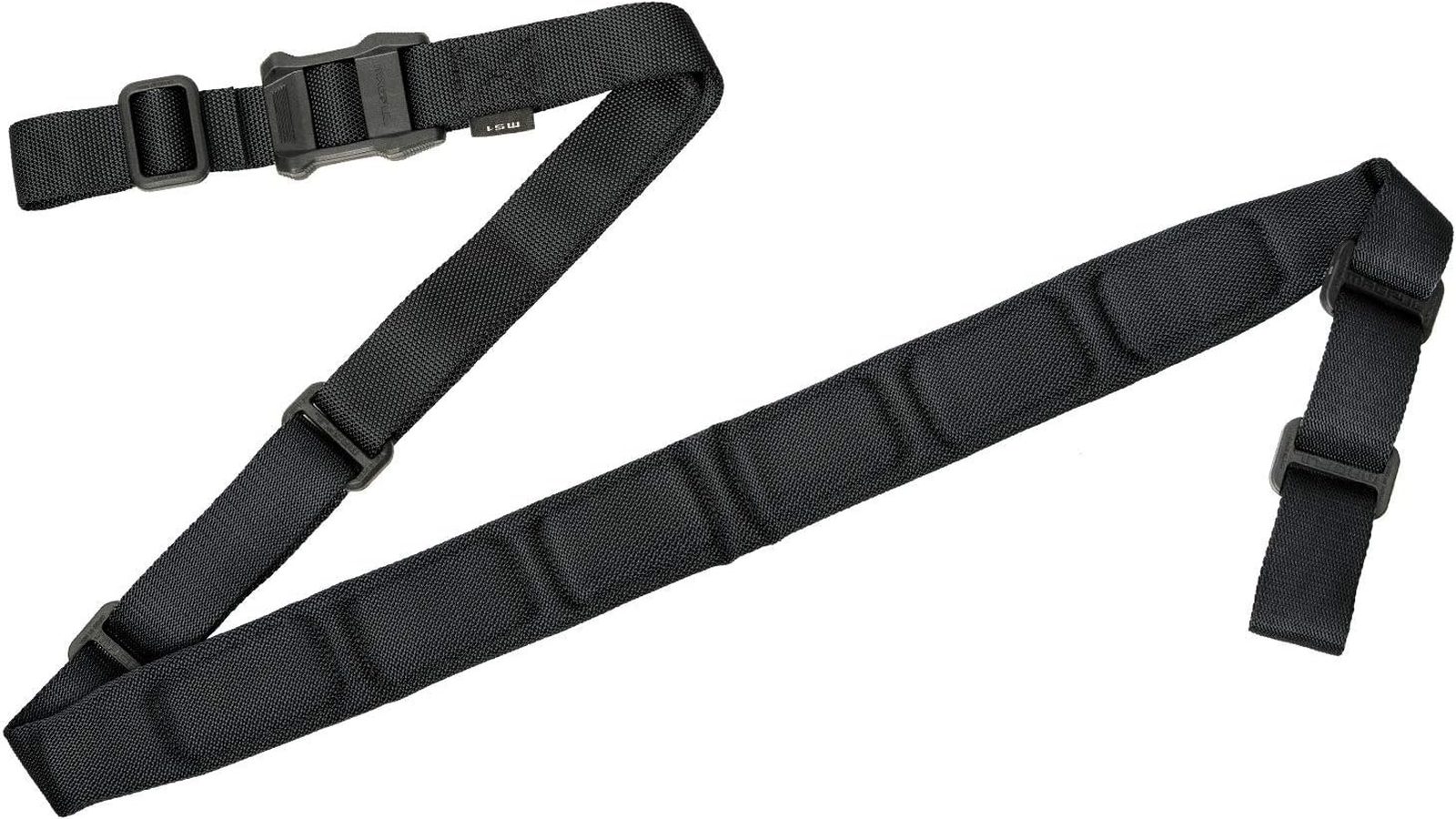 Magpul MS1 padded two-point sling, black webbing and pad, no firearm