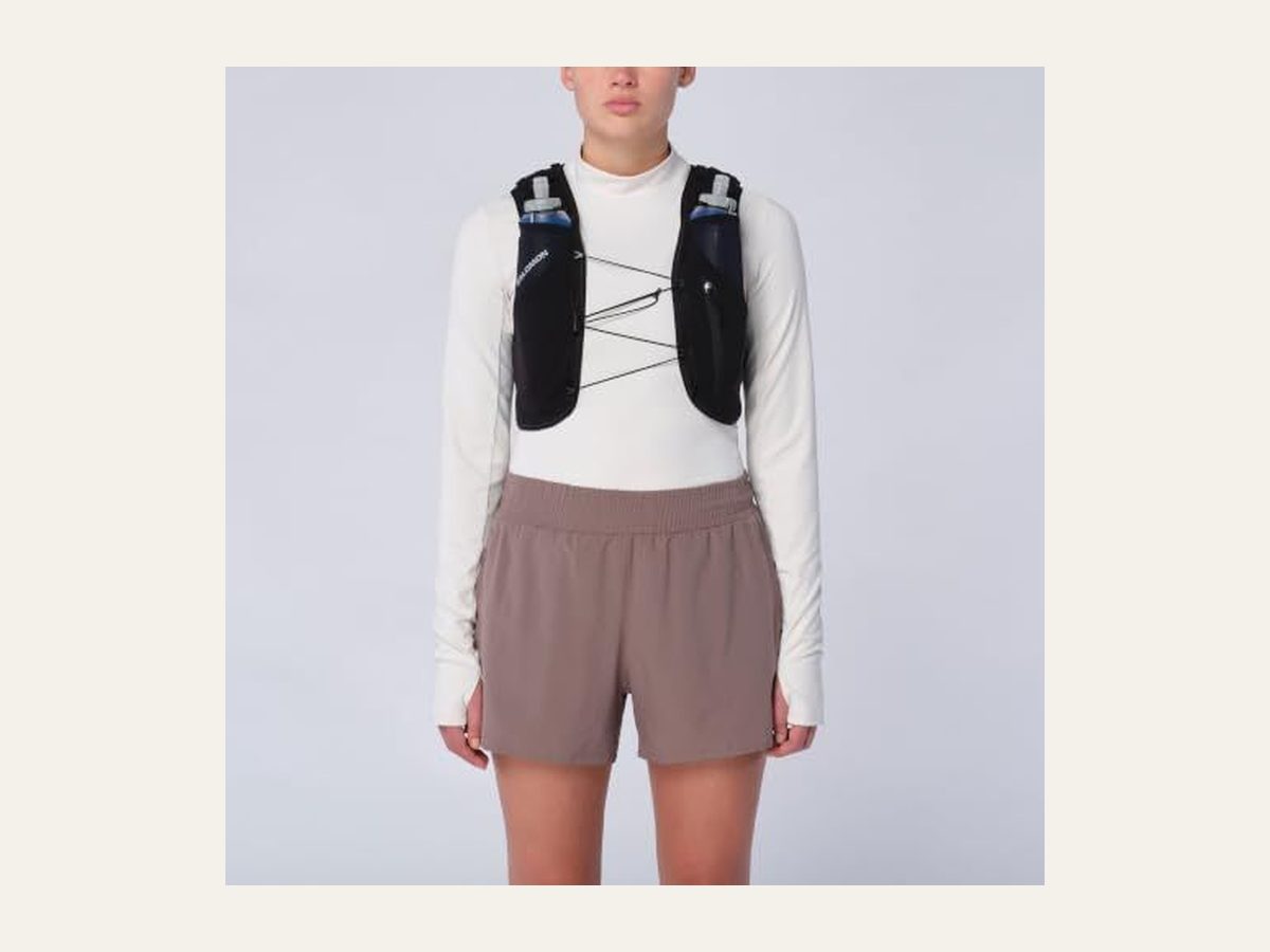 Salomon ADV Skin 5 running vest with soft flasks in the front pockets.