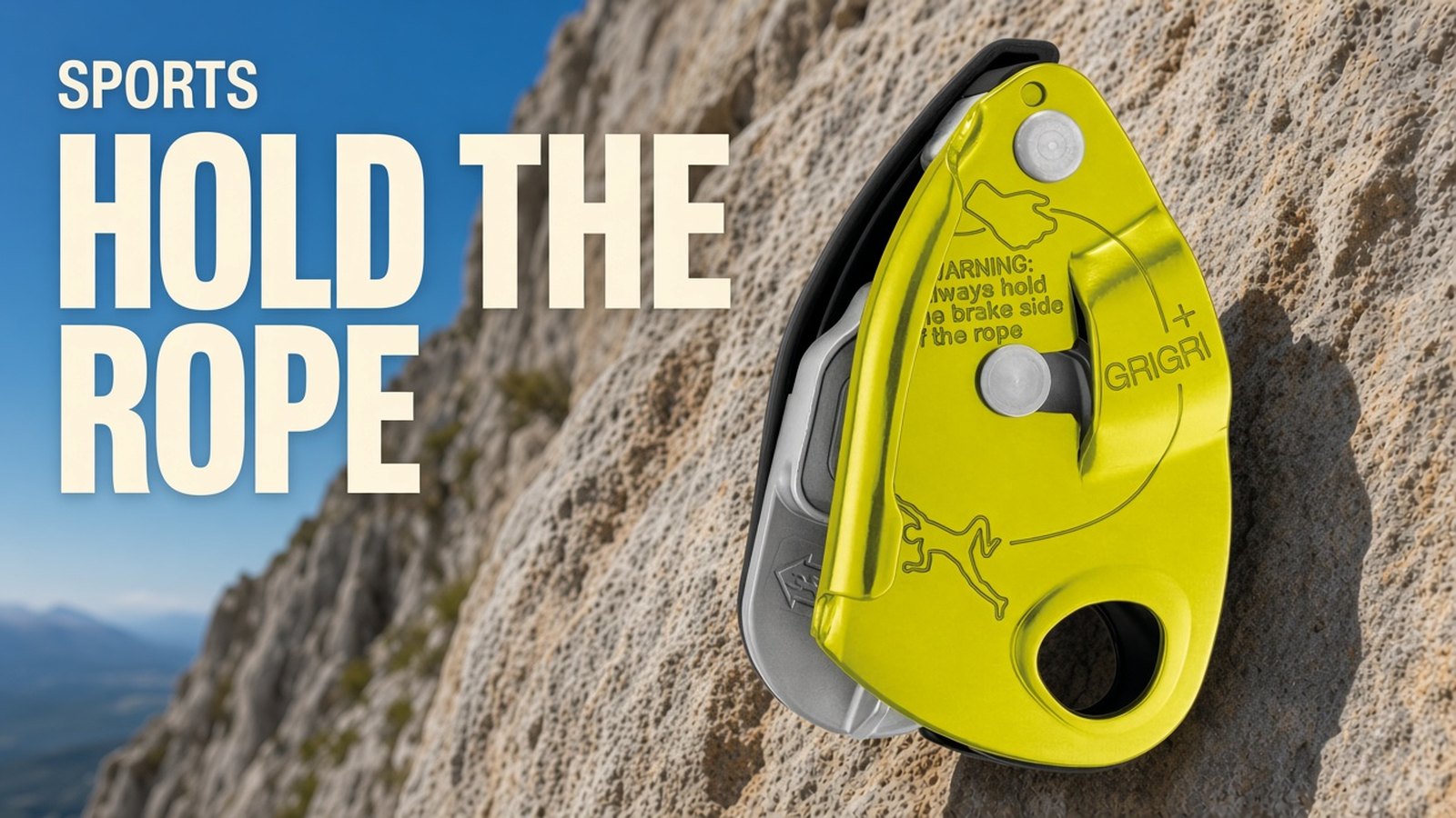 Petzl GRIGRI+ belay device, yellow, part D015AA00, on a magazine cover