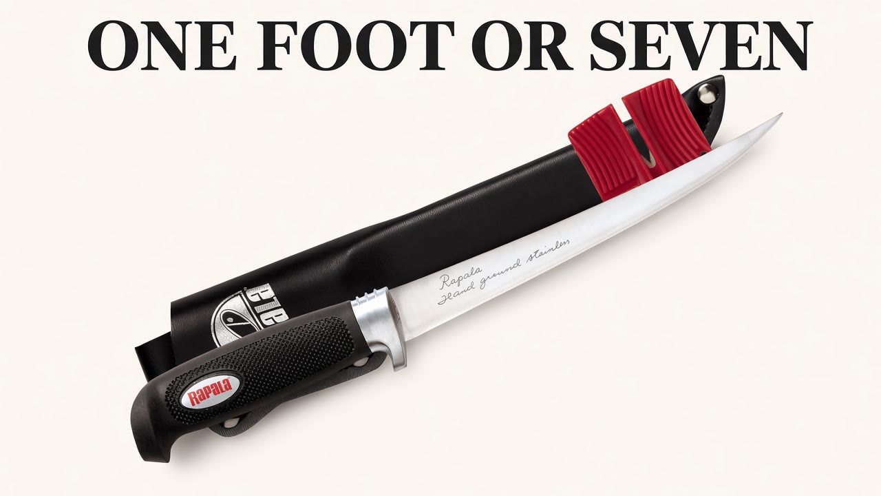 Rapala fillet knife and sheath on a magazine cover with the headline One Foot or Seven