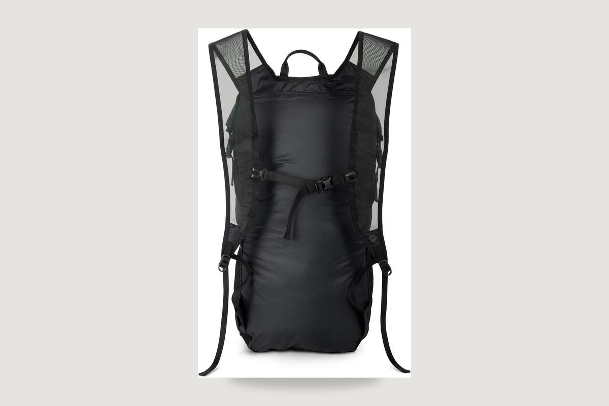 Matador Freerain24 packable backpack in charcoal, roll-top closed.