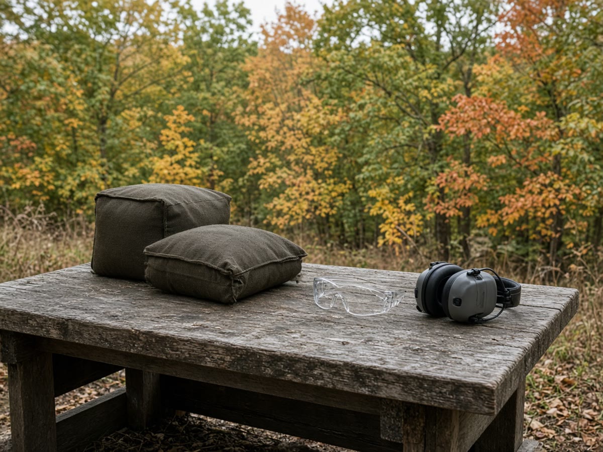 Front and rear bags on a September bench. The rifle is not in the photo. The group is the lesson.