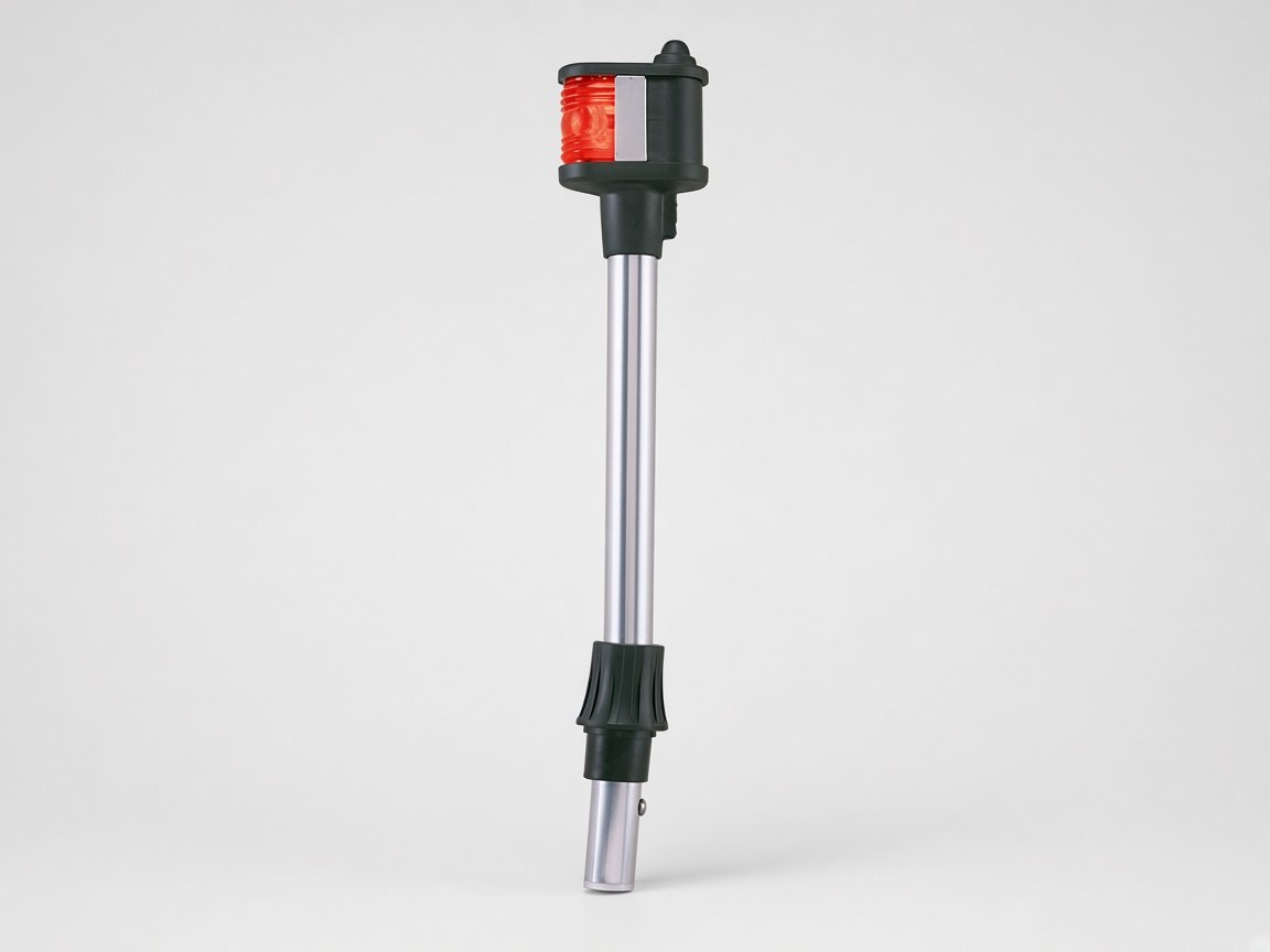 Perko removable pole light with a silver tube, black head, and a red lens.