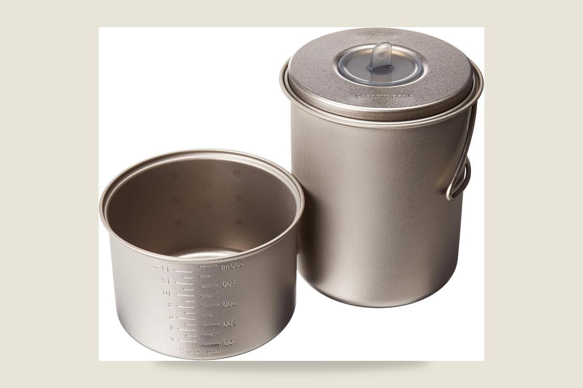 Snow Peak Titanium Mini Solo Cookset, pot and cup nested together