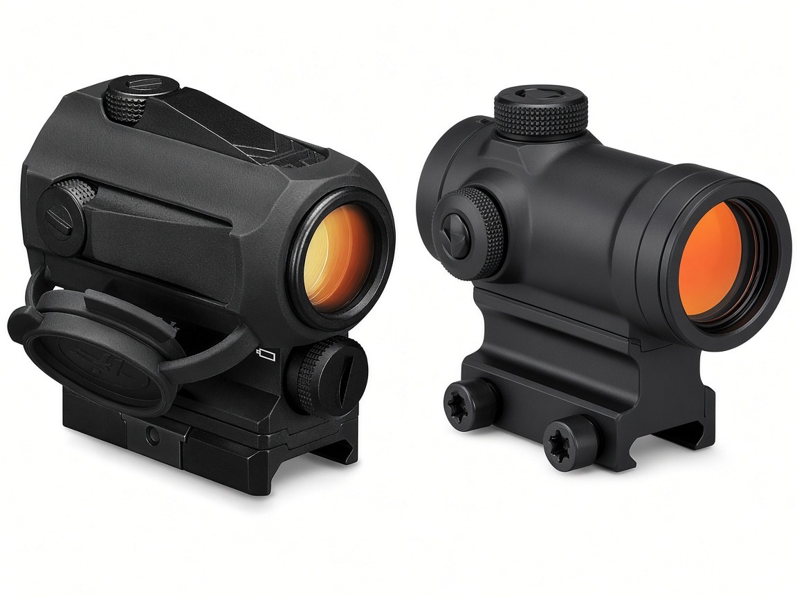 A Vortex SPARC AR Gen II red dot and a Primary Arms MD-25 Gen II red dot on a plain background