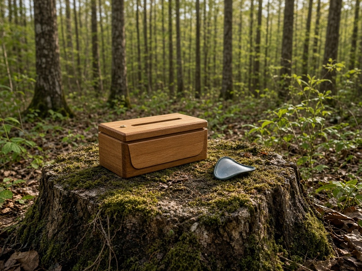 A box call and a mouth call on a stump. The shotgun is not in the photo.