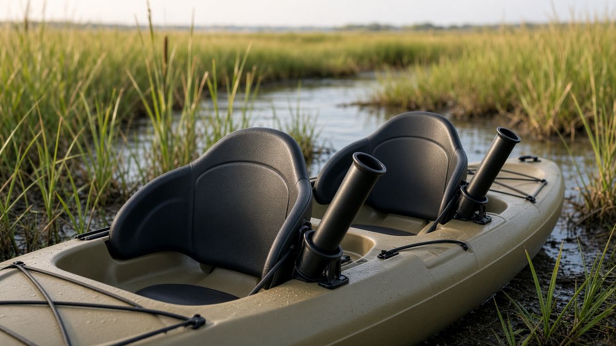 Two seats and rod holders are the boat. A catalog couple smiling is not a hull spec.