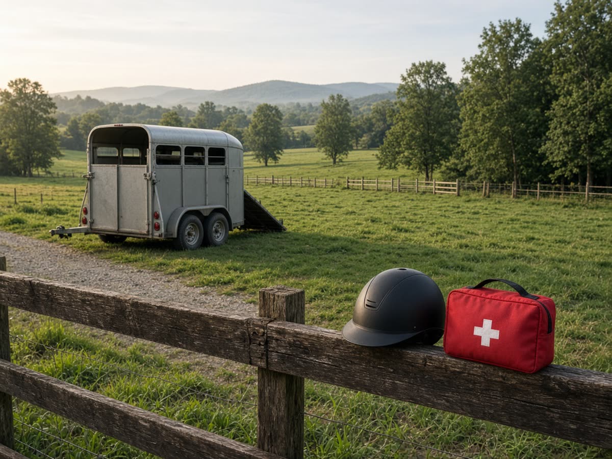 A trailer at a paddock, a pouch on the rail. The horse is a vet. This is the kit you can still open.