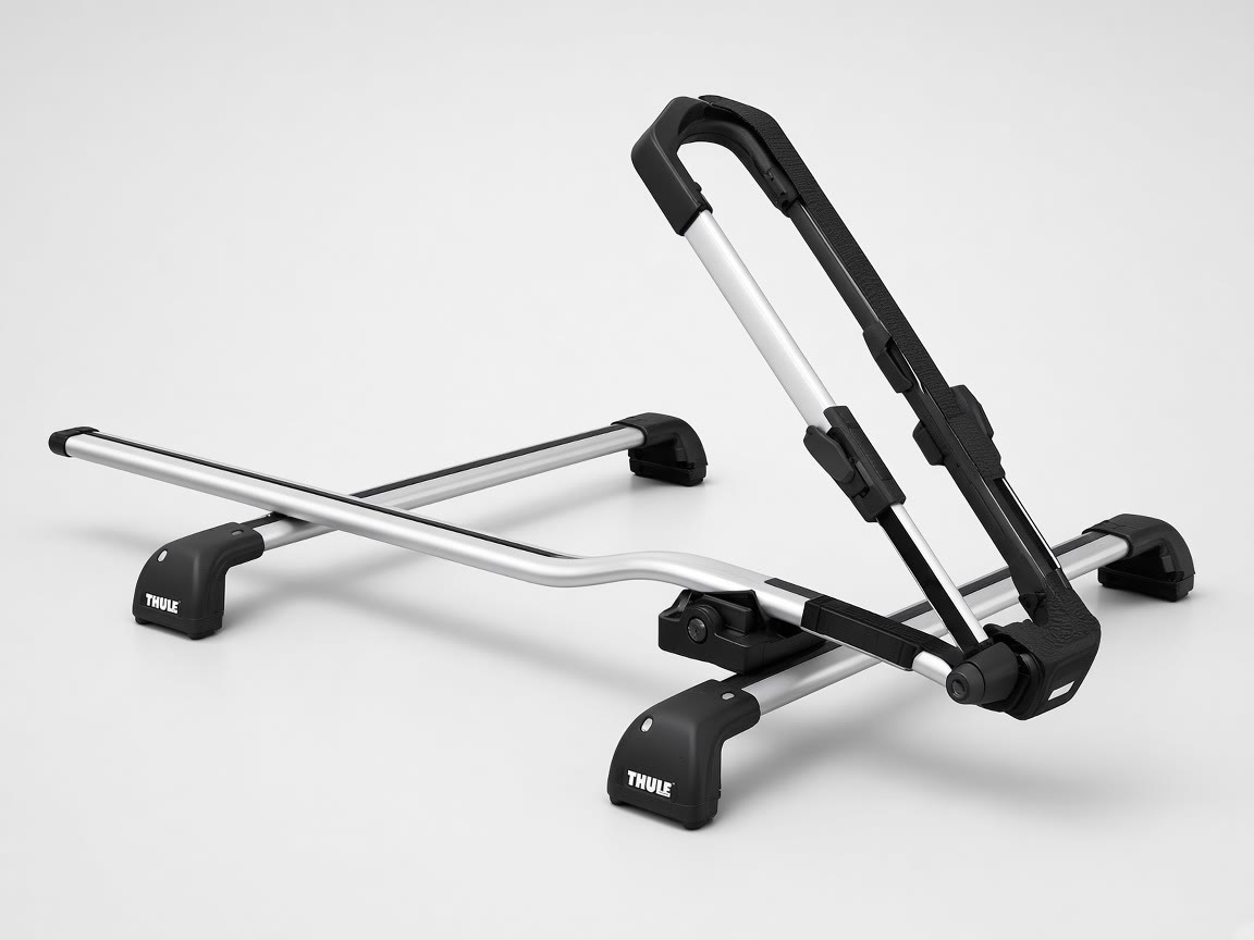 Thule UpRide roof bike rack on a plain background, no bicycle.