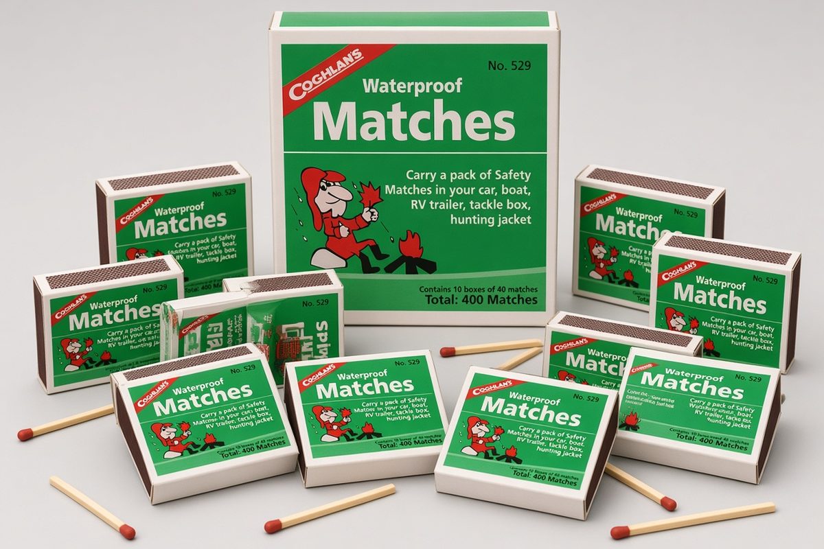Coghlan's waterproof match boxes, model 529, stacked on a plain background.