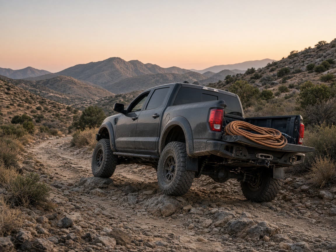 Clearance, a winch bumper, and a rope you have practiced. The light bar is a costume until those exist.