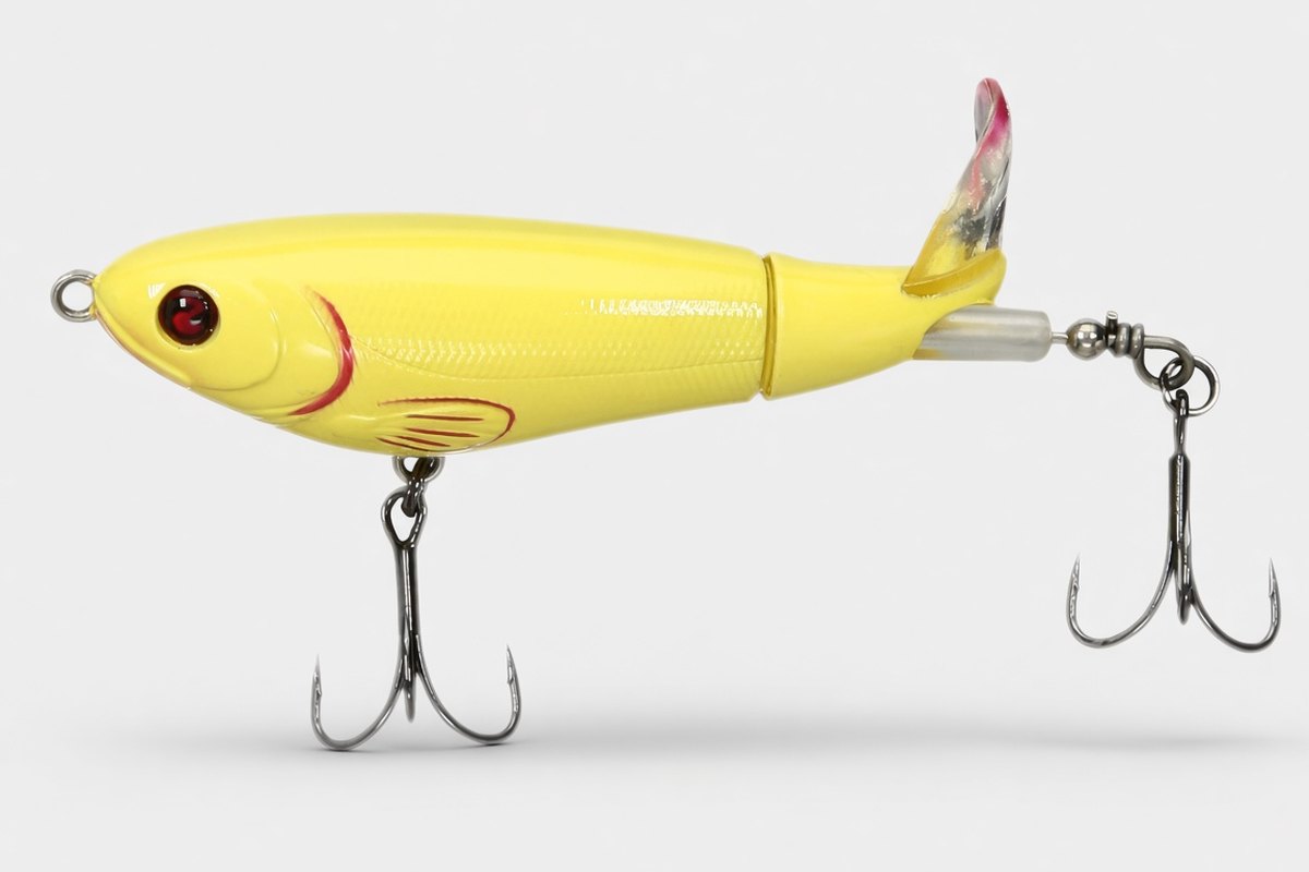 River2Sea Whopper Plopper WPL90/14, bone, with a tail propeller and two trebles.